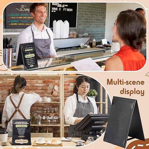Gerrii Leatherette Table Tents Black PU Leather Menu Covers Bulk Double Sided Frame Sign Holders 2 Side Drink Dessert Menu Folders for Restaurant Coffee Cafe Bar Wedding Supplies(12 Pack,5 x 7 Inch)