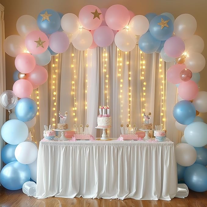 Fomcet White Tulle Backdrop Curtains with Lights String 10FT X 10FT Sheer Curtain with Lights Tulle Curtains Backdrop for Wedding Birthday Party Photo Shoot (2 Panels 5x10FT)