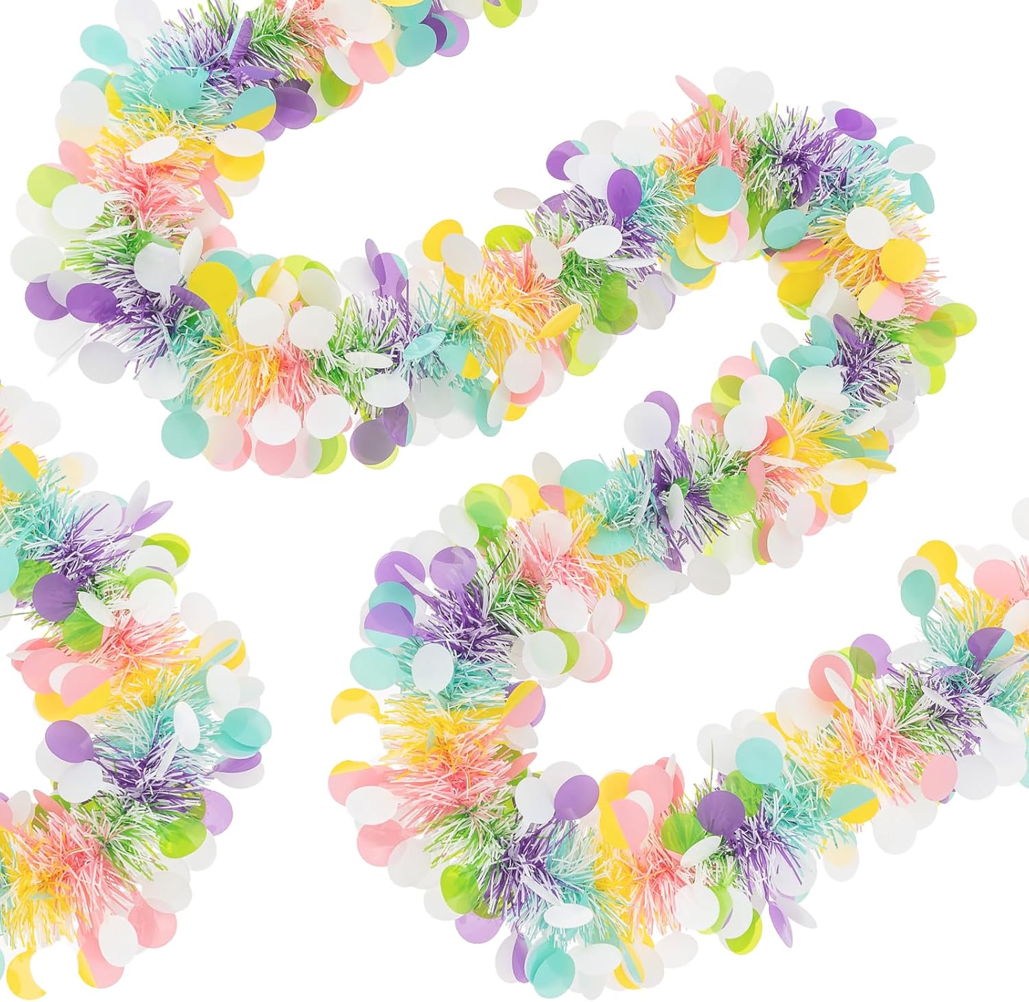 33FT Easter Tinsel Garland Colorful Metallic Twist Foil Tinsel Garland with Confetti Spring Hanging Garland for Easter Party Door Tree Indoor Outdoor Decoration
