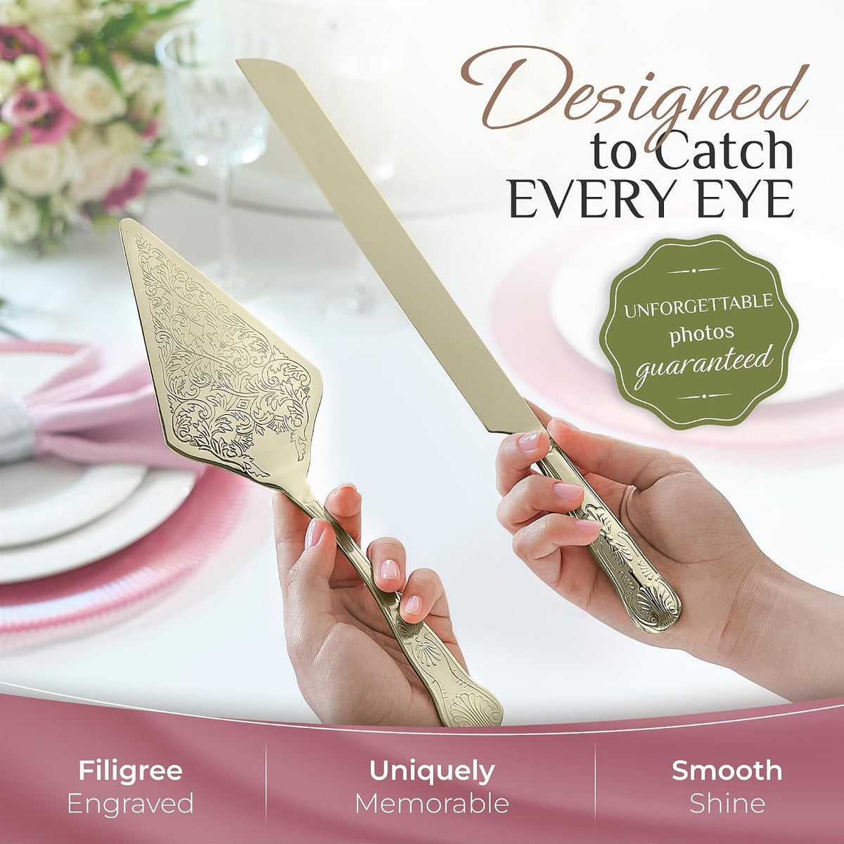 Orblue Wedding Cake Knife and Server Set - Premium, Beautifully Engraved Cutt...