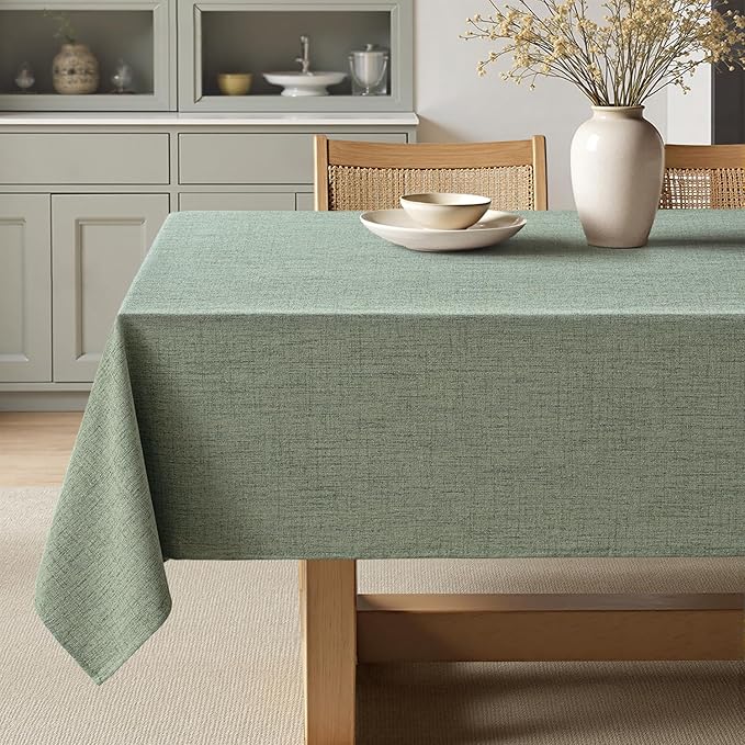 MIULEE Sage Green Linen Tablecloth 52x70 Inch Rectangle Table Cloth Waterproof,Stain Resistant & Wrinkle Resistant for Dining Party Wedding