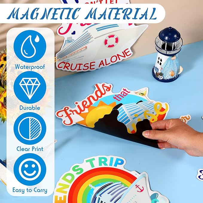 Hoteam 4 Pcs Friends Cruise Door Decorations Magnetic Large Friends Cruise Ship Door Magnets Funny Waterproof Ship Anchor Life Preserver Ring Magnets for Carnival Cabin Stateroom Fridge Car