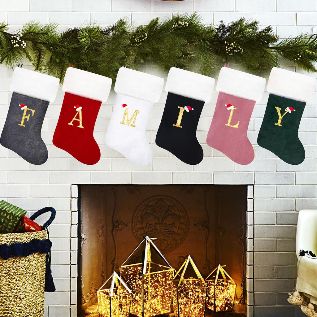 20 Inches Monogram Christmas Stockings Red Velvet with White Super Soft Plush Cuff Embroidered Xmas Stockings Classic Personalized Stocking Decorations for Family Holiday Season Decor(Letter J)