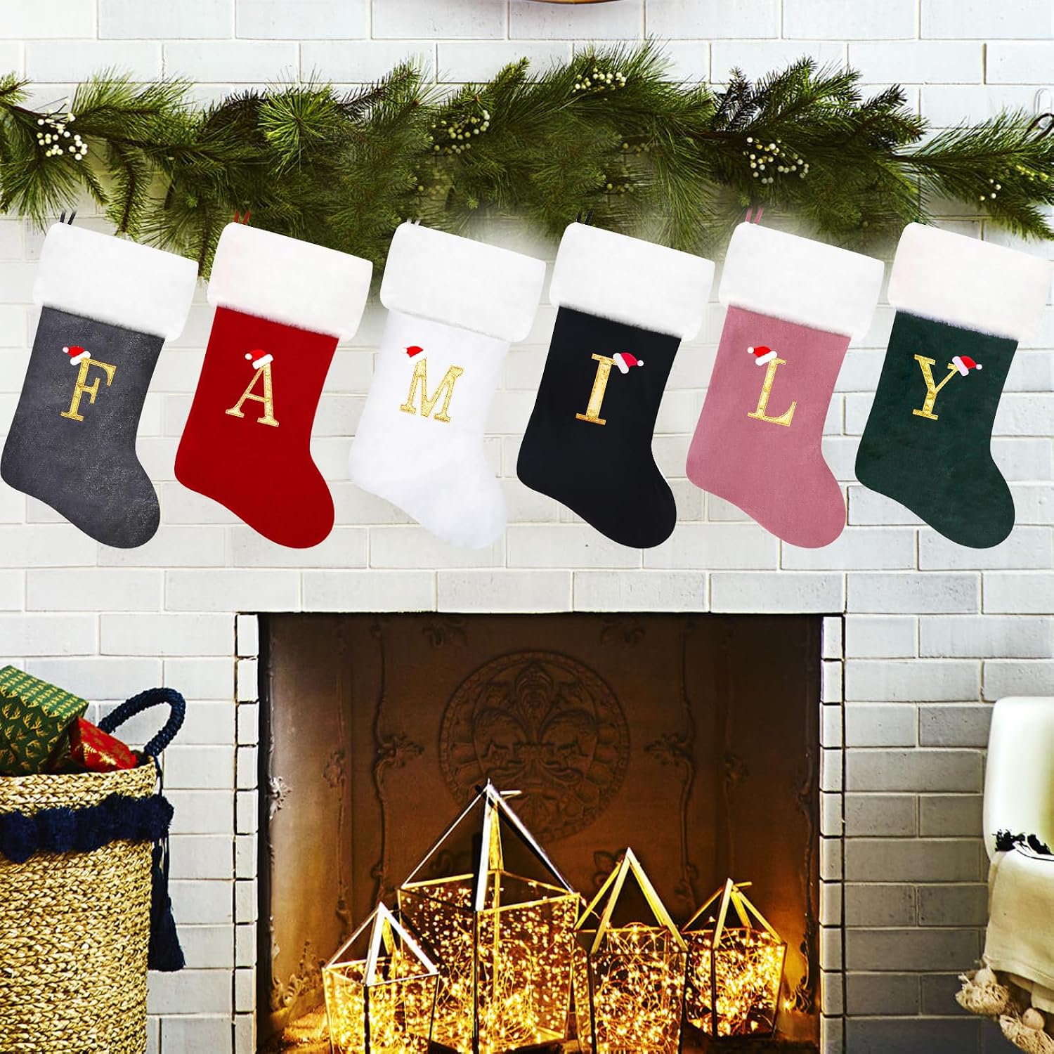 20 Inches Monogram Christmas Stockings Red Velvet with White Super Soft Plush Cuff Embroidered Xmas Stockings Classic Personalized Stocking Decorations for Family Holiday Season Decor(Letter J)