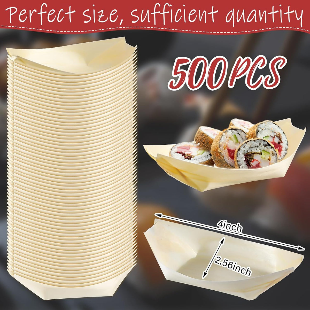 Hoolerry 500 Pcs Disposable Bamboo Boat Plates for Sushi Serving Tray Bar