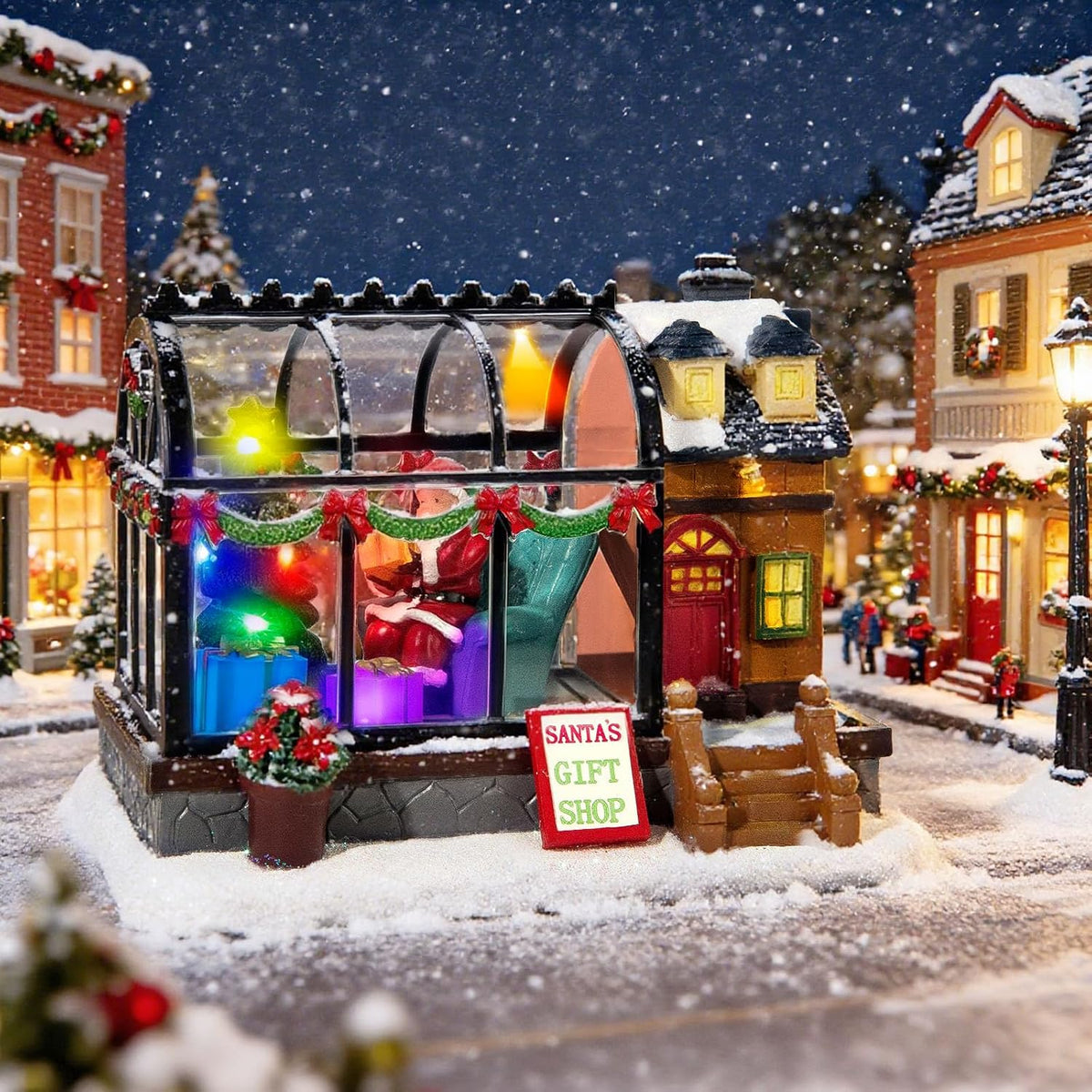 led lighted christmas village greenhouse - 6.1" village shown in use