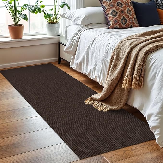 KOZYFLY Washable Runner Rug 2x6 Ft Runners for Hallways Non Slip Kitchen Runners Braided Cotton Entryway Runner Indoor, Carpet for Hallway Kitchen Entryway Bedroom, Dark Coffee/Brown