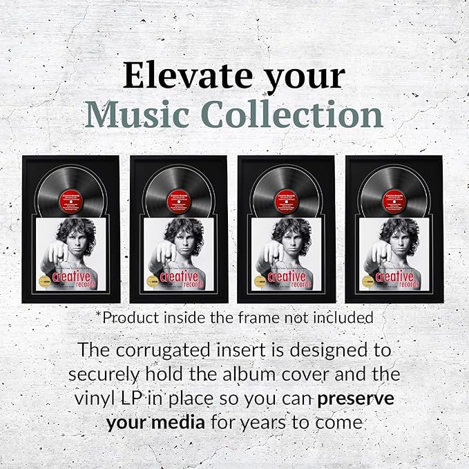 Creative Picture Frames 16" x 24" Jukebox Vinyl Frame Display with Double Matting, LP Record Album Frame for Wall Decor, Black/Black, Pack of 4