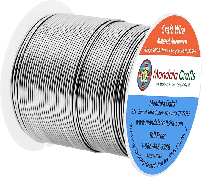 Mandala Crafts 20 Gauge Anodized Aluminum Craft Wire for Jewelry Making - 100 FT Colored Flexible Gray Wire - Bendable for Bonsai Armature Crafting Sculpting