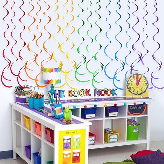 36 Pcs Rainbow Hanging Swirl Decorations Colorful Felt Swirl Streamer Spiral Ceiling Decorations Garland for Birthday Wedding Bridal Shower Baby Shower Carnival Fiesta Festival Party Supplies