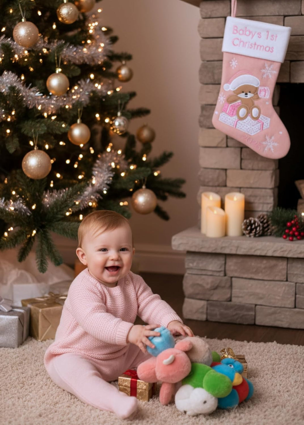 Heart's Sign Babys First Christmas Stocking 2025 - My 1st Christmas Baby Boy & Girl | 1st Xmas as Mommy and Daddy
