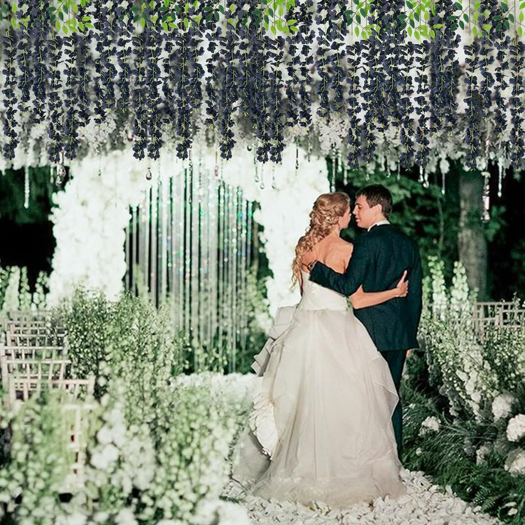 black wisteria hanging flowers fake hanging flowers artificial showing dimensions