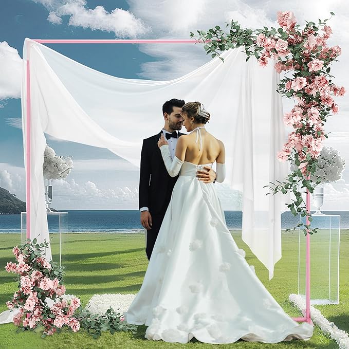 Walensee 7.9FTx6.6FT Pink Wedding Arch Backdrop Stand, Adjustable Square Metal Arch Frame for Ceremony Party Birthday Baby Shower Bridal AnniversaryGarden Balloon Photo Decoration