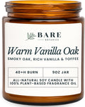 Bare Botanics 9oz Non Toxic Soy Candle Warm Vanilla Oak - 40+ Hour Burn | 100% Plant-Based Fragrance Oils | Handpoured in Wisconsin | Clean-Burning Soy Wax