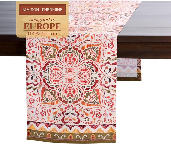 Maison d' Hermine Table Runner 100% Cotton Single Layer Table Runners 72 inches Long for Thanksgiving Christmas Decorations Home Kitchen Dining Party Wedding (Damask, 14.5" x 72")