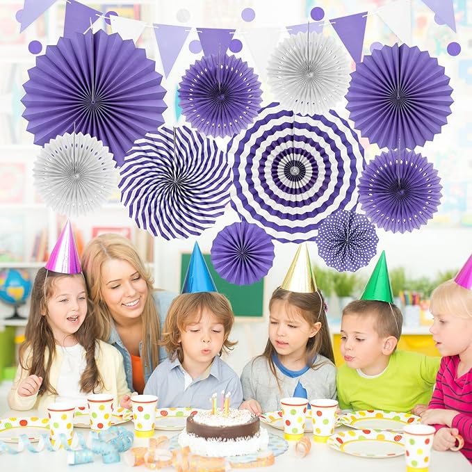 Purple Party Decorations,23Pcs Lavender Birthday Decorations with Hanging Paper Fans,Pom Poms Flowers Packs for Girls Women Birthday Party, Bridal Shower,Baby Showers,Wedding