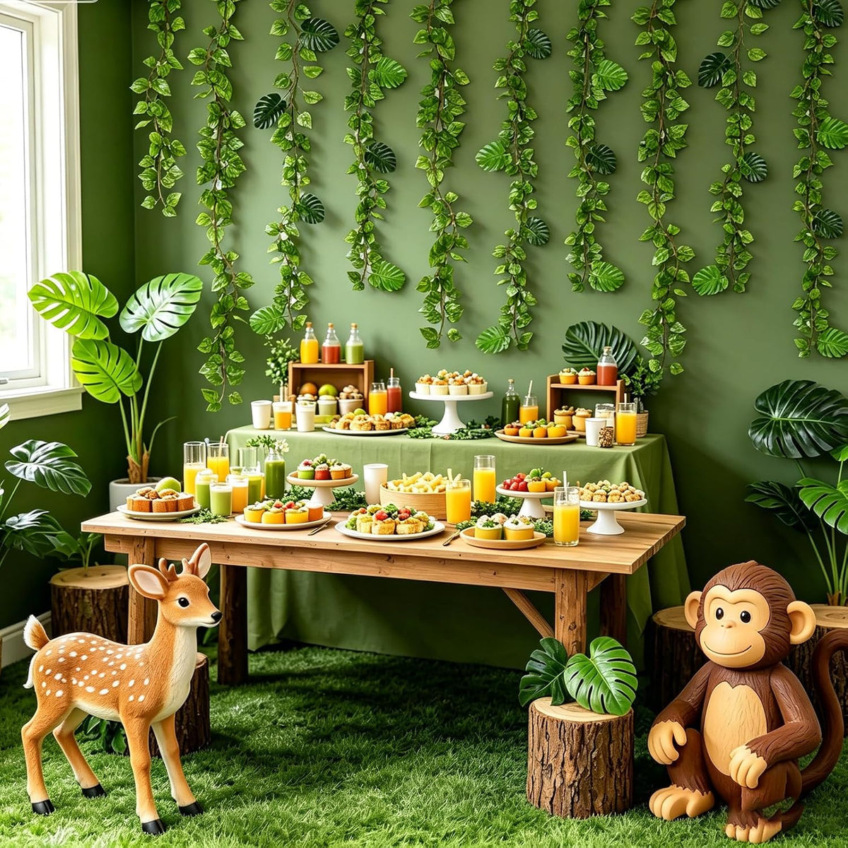 artificial tropical palm leaves with rattan vines &, package contents