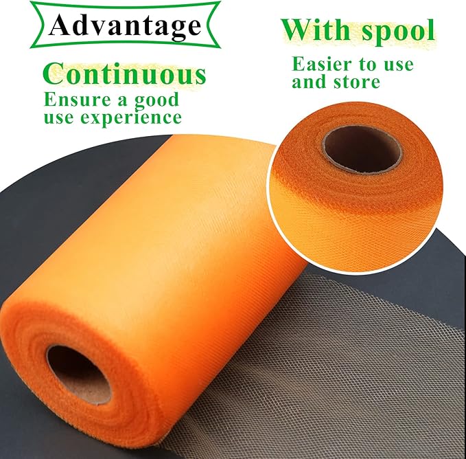Orange Tulle Fabric Rolls 6 Inch by 100 Yards (300 feet) Fabric Spool Tulle Ribbon for DIY Orange Halloween Tutu Bow Baby Shower Birthday Party Wedding Decorations Christmas Craft Supplies