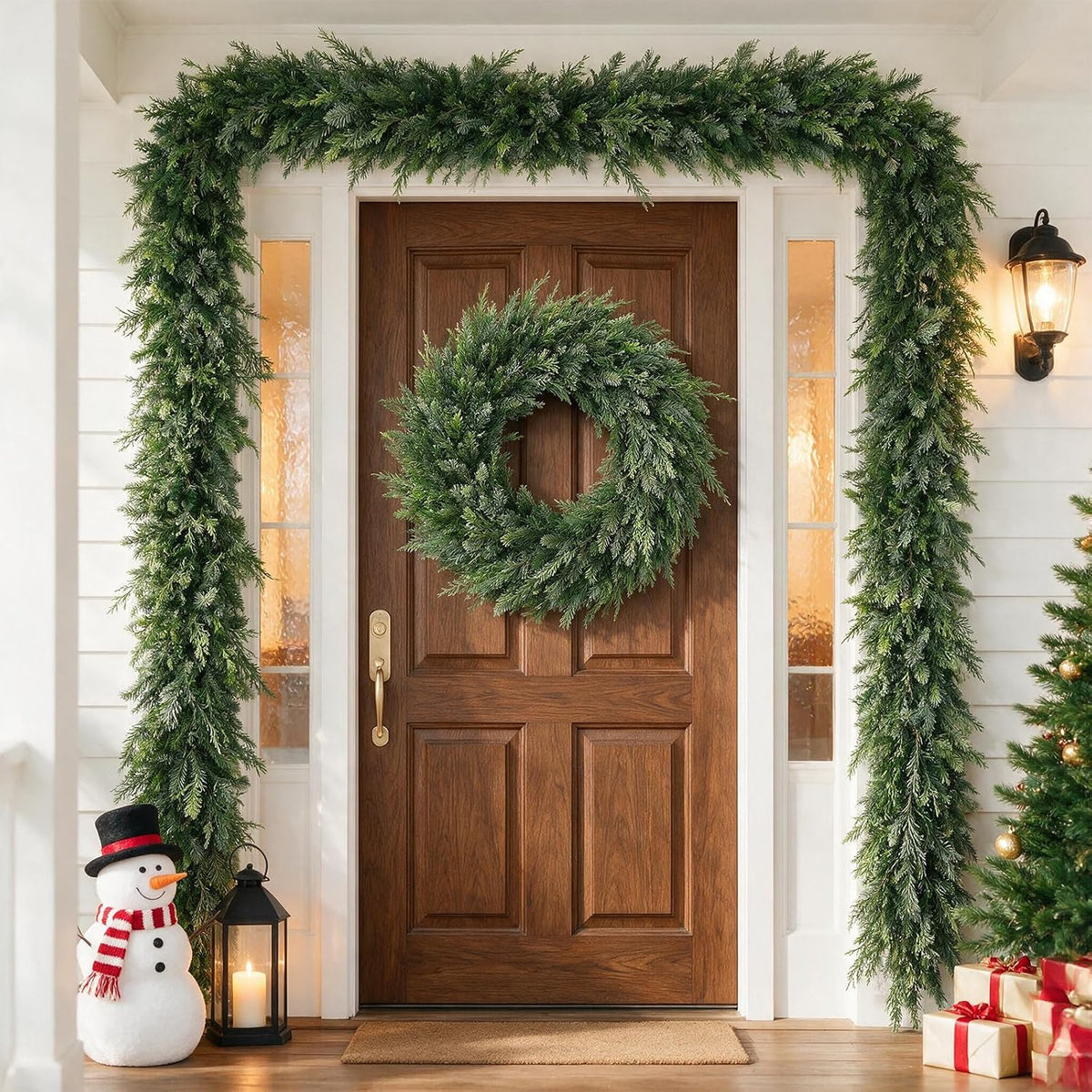 9ft christmas cedar garland,real touch soft greenery christmas on a desk or shelf