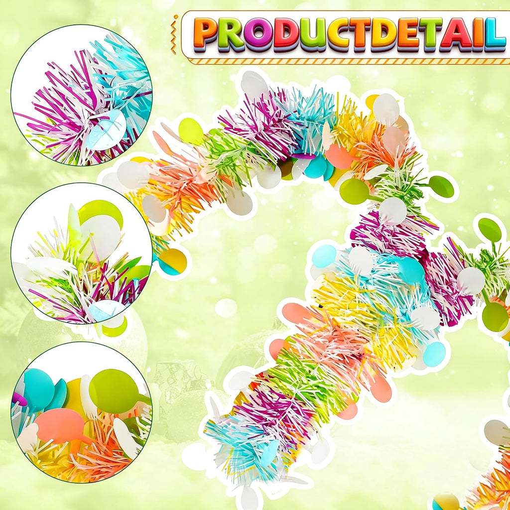 55.77ft Easter Tinsel Garland,Colorful Egg Tinsel Twist Garland with Confetti Spring Hanging Tinsel Ornament Decoration for Fireplace Mantel Tree Eatser Party Decoration.