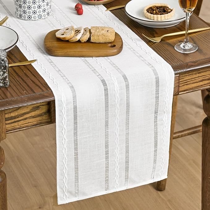 Artoid Mode Rustic Cotton Linen Table Runner, Seasonal Embroidered Hollow Kitchen Dining Table Decoration for Home Party Decor 13x36 Inch