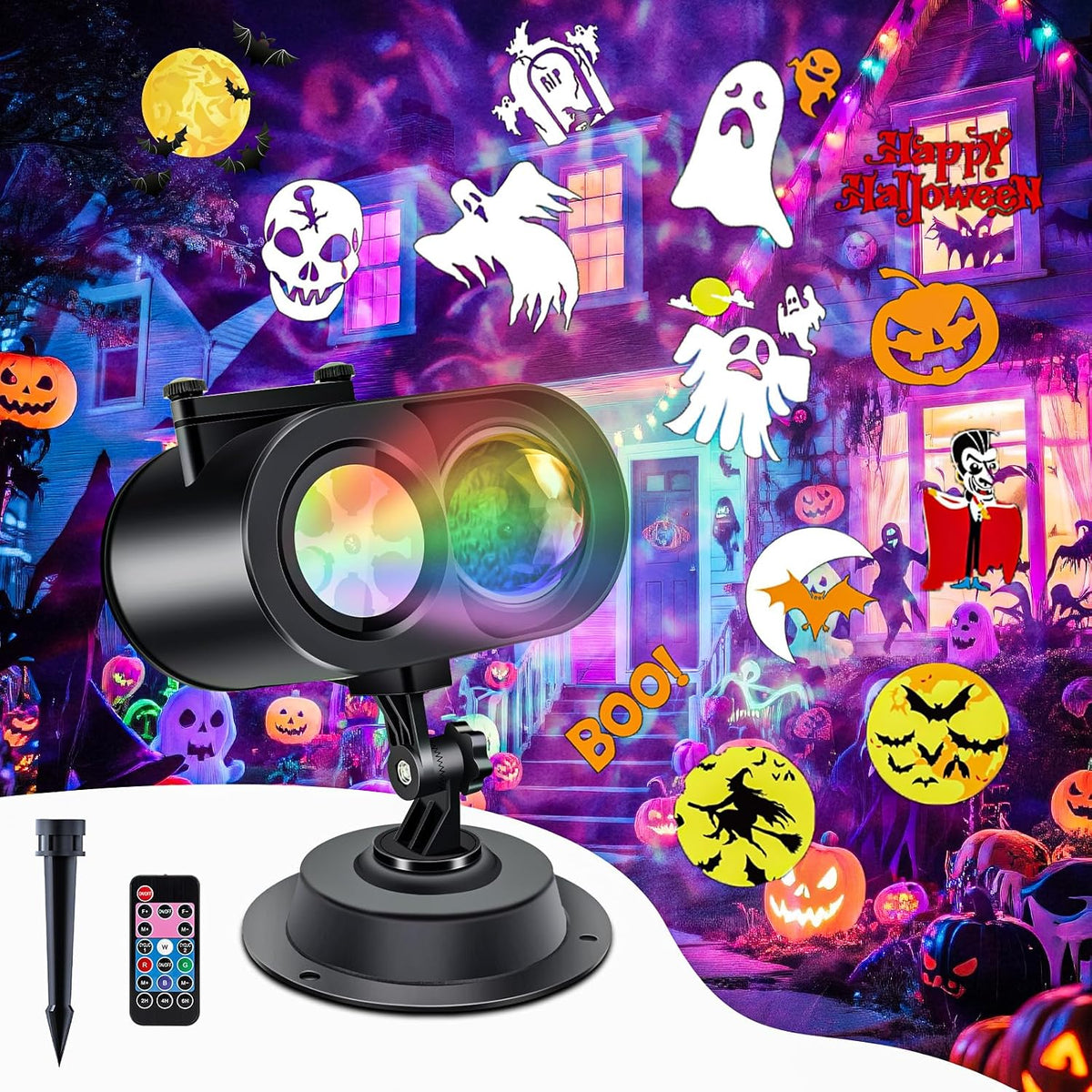 2-in-1 halloween projector lights,2026 brighter holiday projector outdoor, main product view