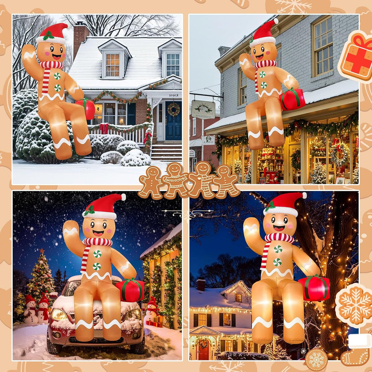 10ft giant christmas inflatables outdoor decorations sitting gingerbread, package contents