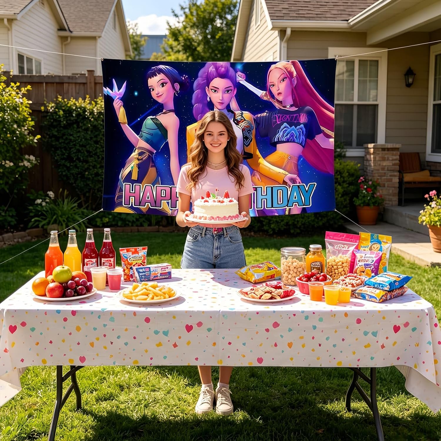 Cartoon Birthday Party Decorations,Happy Birthday Banner Backdrop for Birthday Party Supplies 59 * 39 inches
