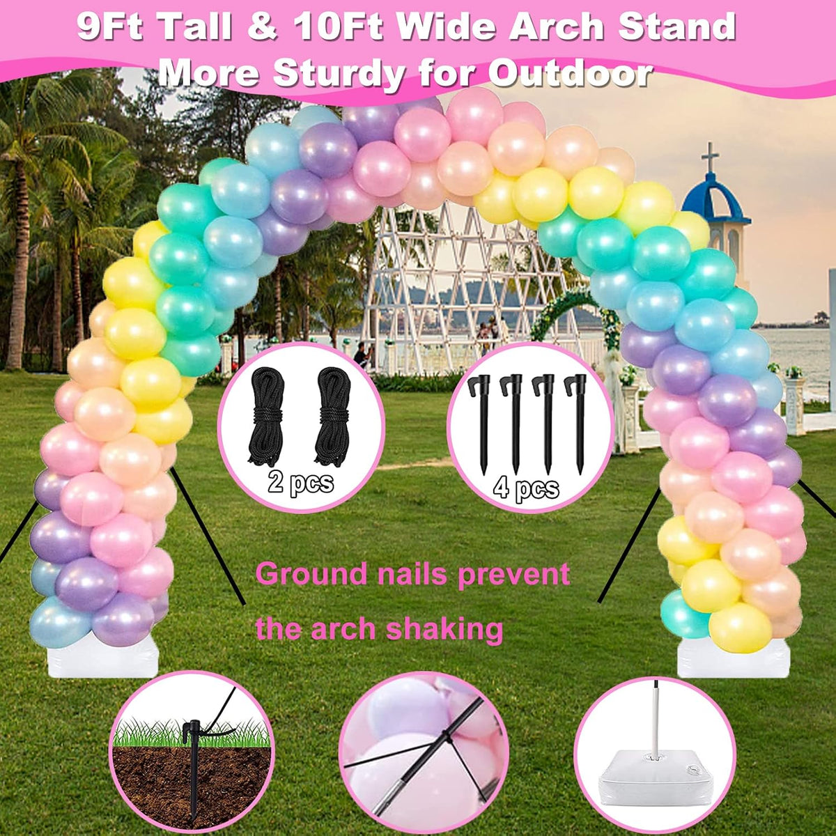 balloon arch kit and balloon pump electric, 10ft showing dimensions