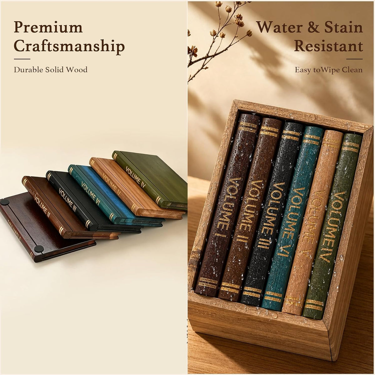 Book Coasters Set of 6 | Wood Coasters - Book-Style Decorative Wooden Coaster...