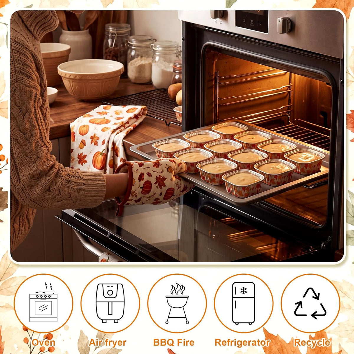 Potchen 100 Pack 5 oz Fall Mini Cake Pans with Lids, Pumpkin Maple Leaf