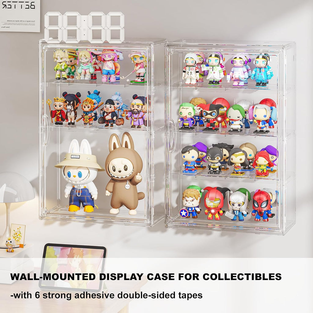 clear 4 tiers acrylic display case for figures showing dimensions