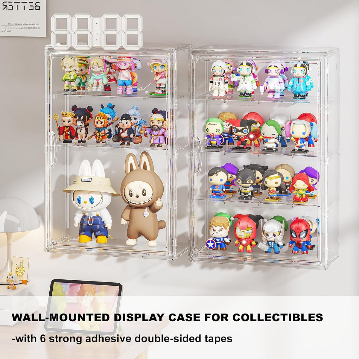 clear 4 tiers acrylic display case for figures showing dimensions