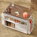 Wrapping Paper Storage Cart with Foldable Drop Leaf, Crafting Table with Power Outlets, Wrapping Paper Organizer with Ribbon & Gift Bag Storage, Rolling Gift Wrap Storage Station