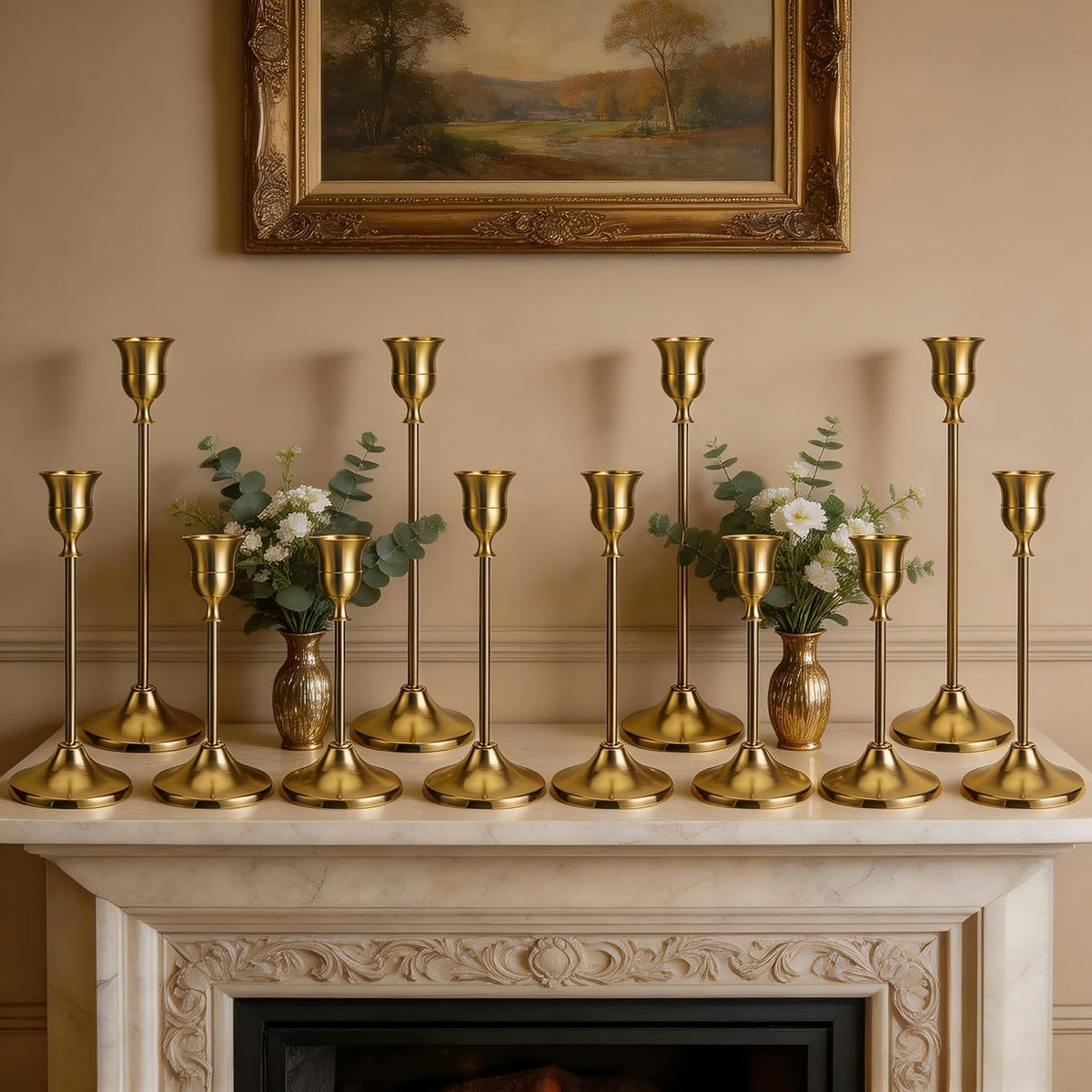 24 Pcs Gold Candlestick Holders, Vintage Metal Candle Holders Taper Candle St...