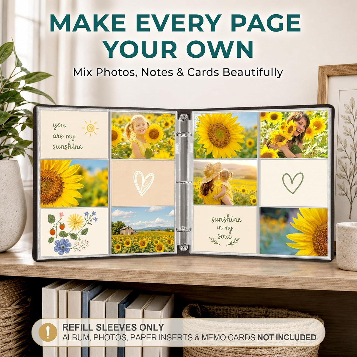 Dunwell 12x12 Scrapbook Page Protectors, 4x6 Photo Album Refill Pages, 100-Pa...