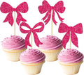 Gyufise 36Pcs Bow Cupcake Toppers Glitter Bowknot Cupcake Picks Bow Tie Birthday Decorations Princess Bow Cupcake Decorations for Bowknot Theme Baby Shower Birthday Party Supplies Rose Red