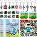 For Pixel Style Birthday Party Supplies, 90pcs Party Favors for , Includes 50 Stickers, 10 Gift Bags, 10 Wristbands, 10 Keychains, 10 Badges.
