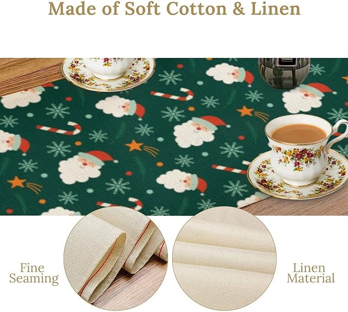 Christmas Table Runner,Seasonal Winter Xmas Holiday Green Table Cloth Kitchen Dining Table Decoration for Home Party Decor 13x90 Inch