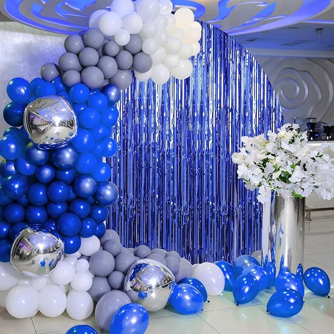 Crosize 8 Pack 3.3 x 9.9 ft Dark Blue Foil Fringe Curtains Party Decorations, Dark Blue Tinsel Curtain Backdrop for Parties, Door Streamers, Glitter Streamer Backdrop for Birthday Decoration