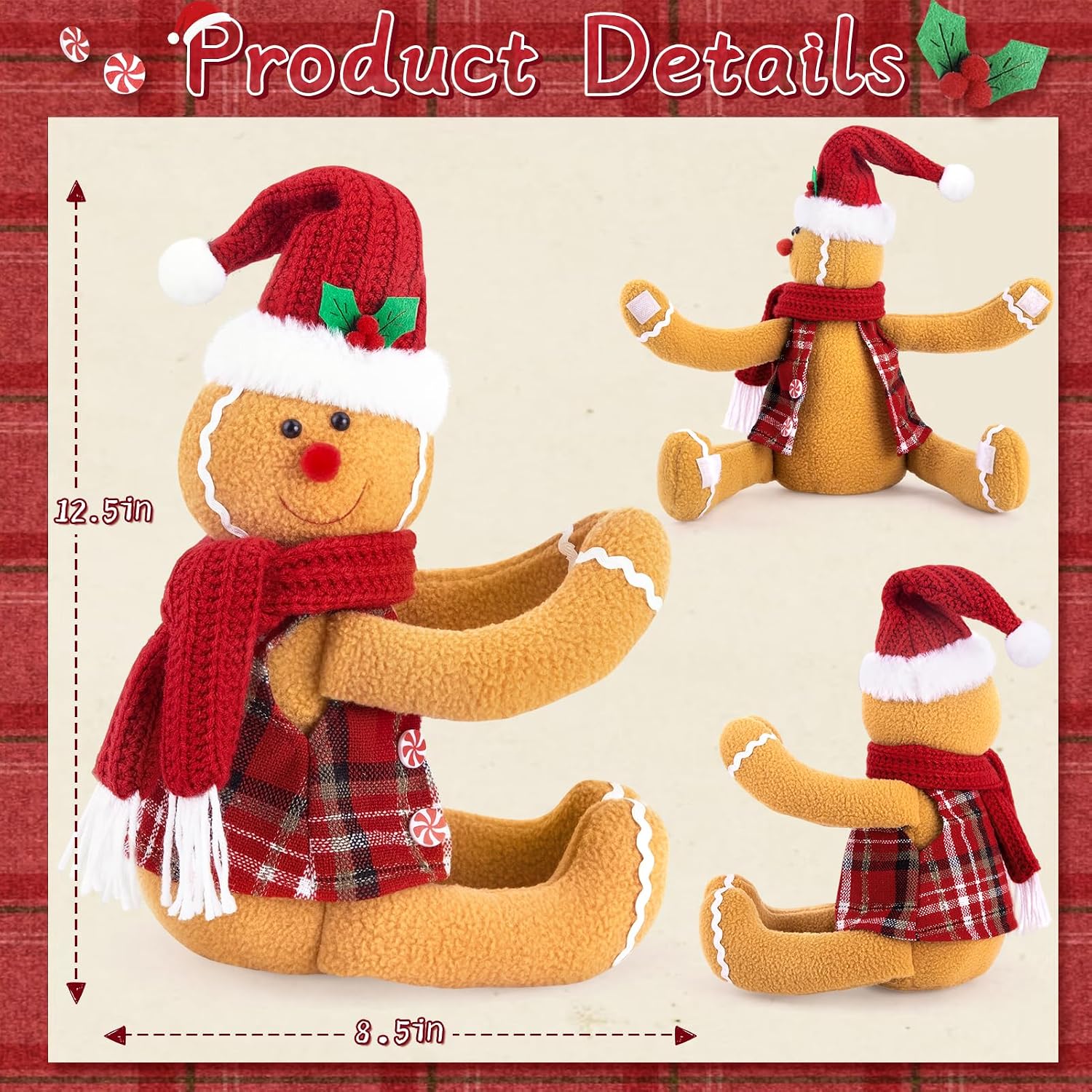 Gingerbread Tree Topper, Cute Plush Stuffed Gingerbread Hugger Decor GingerbreadS Christmas Decorations for Christmas Tree Curtain Wine Bottle Holiday Home Decor