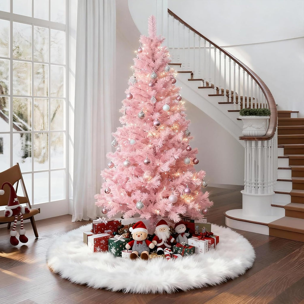 iMucci Christmas Tree Skirt 2025 Update 36 inch Wool Fur White Tree Skirt Small Snowy White Plush Velvet Tree Skirt Party Christmas Tree Decoration
