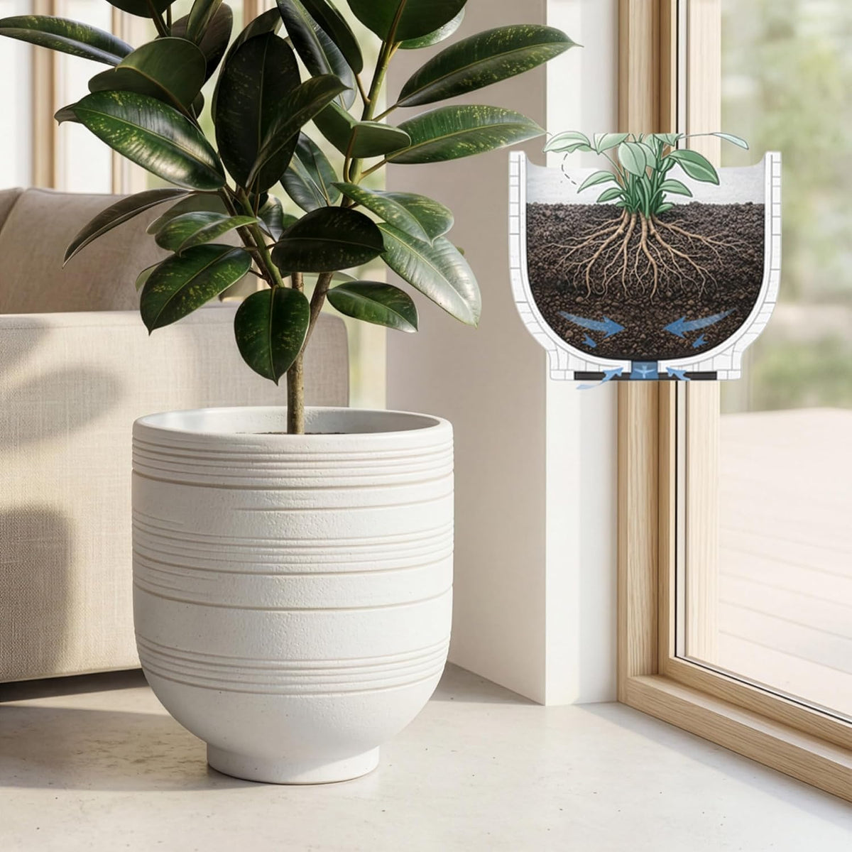 herduk large white ceramic planter for indoor trees, main product view