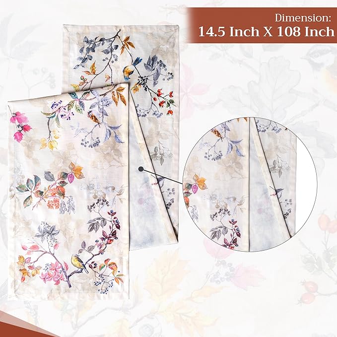 Maison d' Hermine Table Runner 100% Cotton Single Layer Table Runners 108 inches Long for Thanksgiving Christmas Decorations Home Kitchen Dining Party Wedding (Equinoxe - Beige, 14.5" x 108")