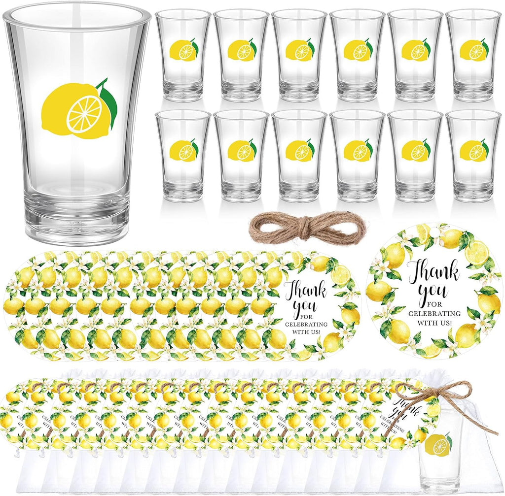 Funnymoom 50 Sets Lemon Party Favors for Guests Baby Shower Decorations with Acrylic Shot Glasses Lemon Theme Supplies for Summer Birthday Bridal Shower Gender Reveal Party