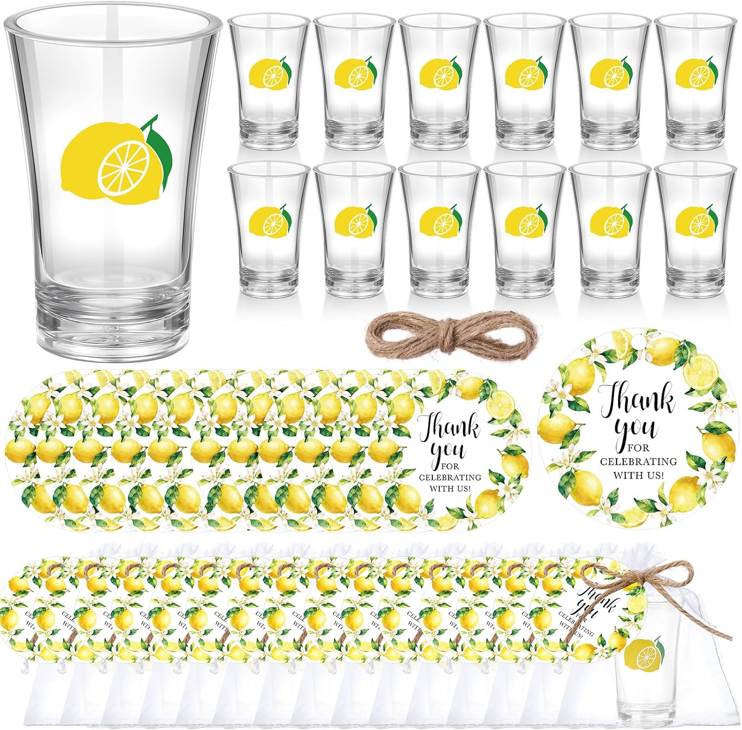 Funnymoom 50 Sets Lemon Party Favors for Guests Baby Shower Decorations with Acrylic Shot Glasses Lemon Theme Supplies for Summer Birthday Bridal Shower Gender Reveal Party