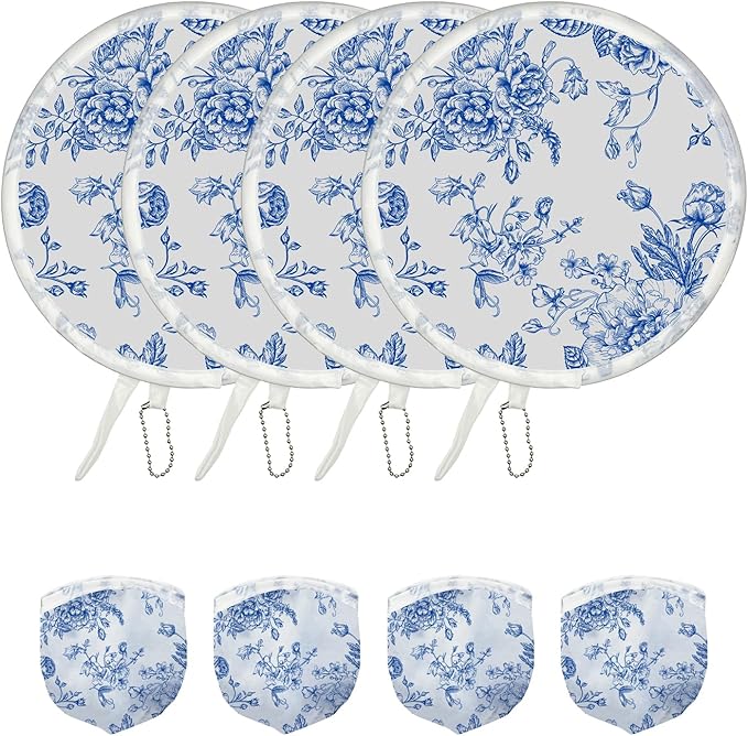 4 Styles Flower Round Foldable Hand Fan Japanese Foldable Fan Style Handheld Compact Cooling Fans,Round Folding Fan for Outdoor Games,Xmas Decoration,Festival,Party Favors,Travel,Events