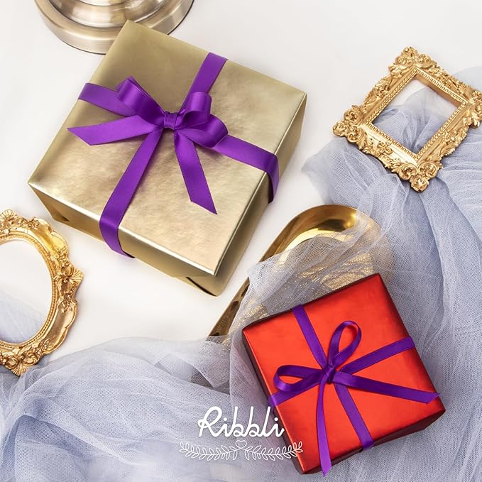 Ribbli Purple Satin Ribbon Double Faced Satin 1/4 Inch x Continuous 100 Yards-Purple Ribbon for Gift Wrapping Crafts Wedding Decoration Bows Bouquet Floral Arrangement