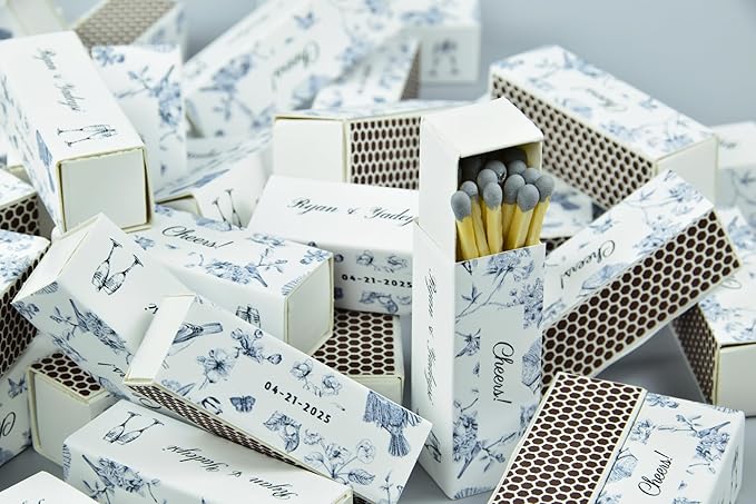 Custom Matchboxes - Set of 10 - Personalized - 2" Inch Long - Colorful Matchsticks - Weddings – Wedding Favor - Matchboxes, Custom Matchbox (2" Matchsticks, Wedding Design #6)