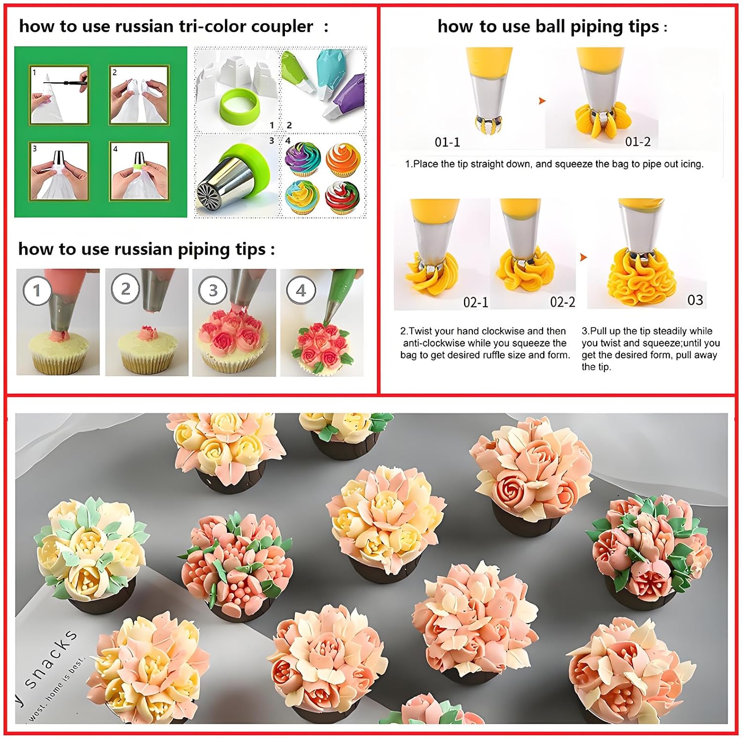 Cake Decorating Kit, 357 Pcs Baking Supplies | Aluminium Cake Turntable, Leveler, 50 Icing Tips, 8 Russian+Ball Tips, 2 Spatulas, 102 Pastry Bags, 109 Cupcake Liners & More
